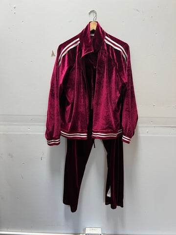 "ROLLIN" Burgundy Velour Tracksuit 1